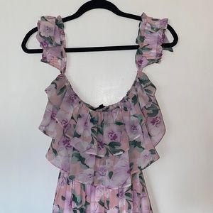 LuLu’s Chance For Us Blush Floral Off-the-Shoulder Ruffled Maxi Dress